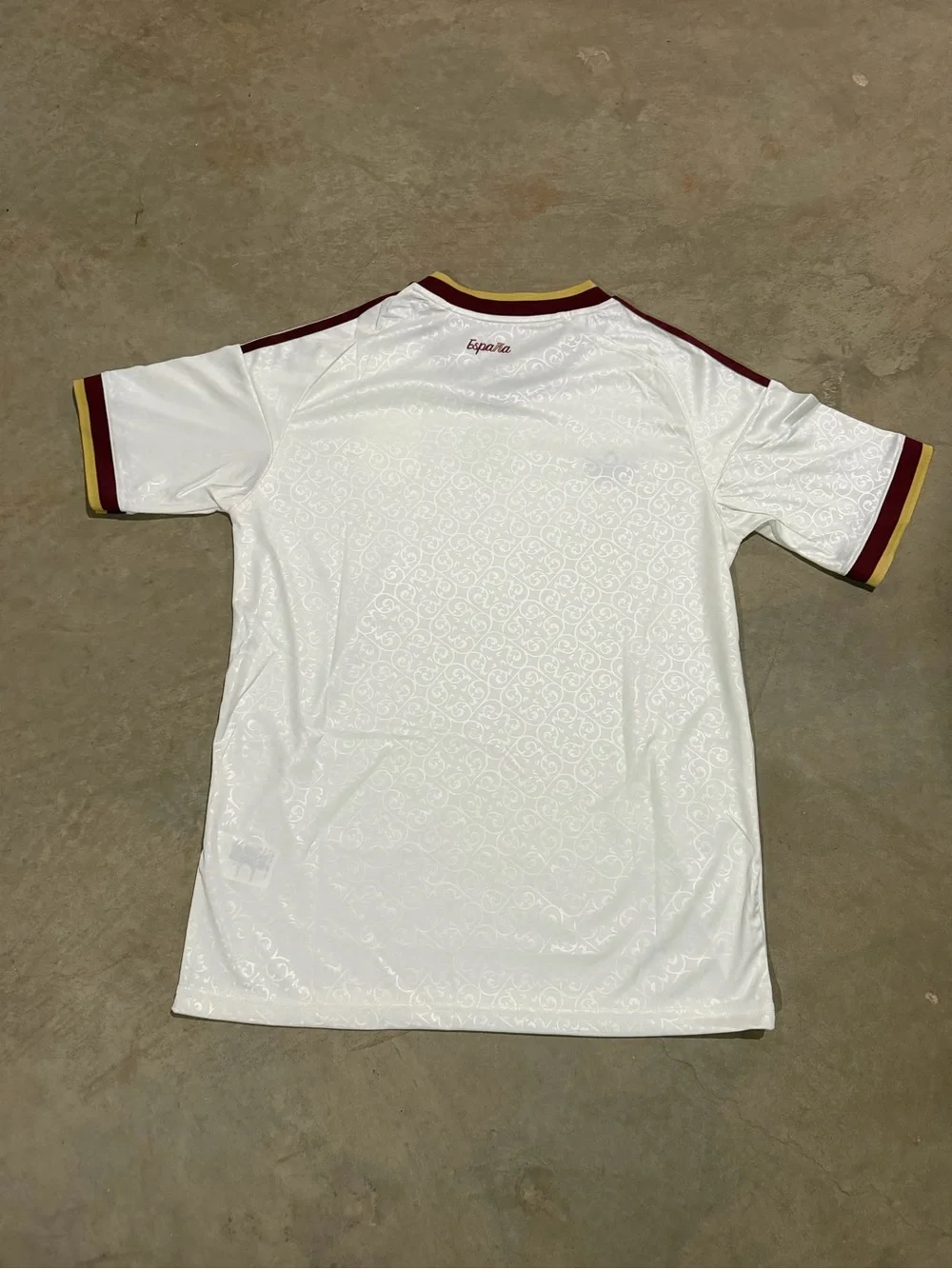 adidas White Spain Football Jersey with Maroon & Gold Accents